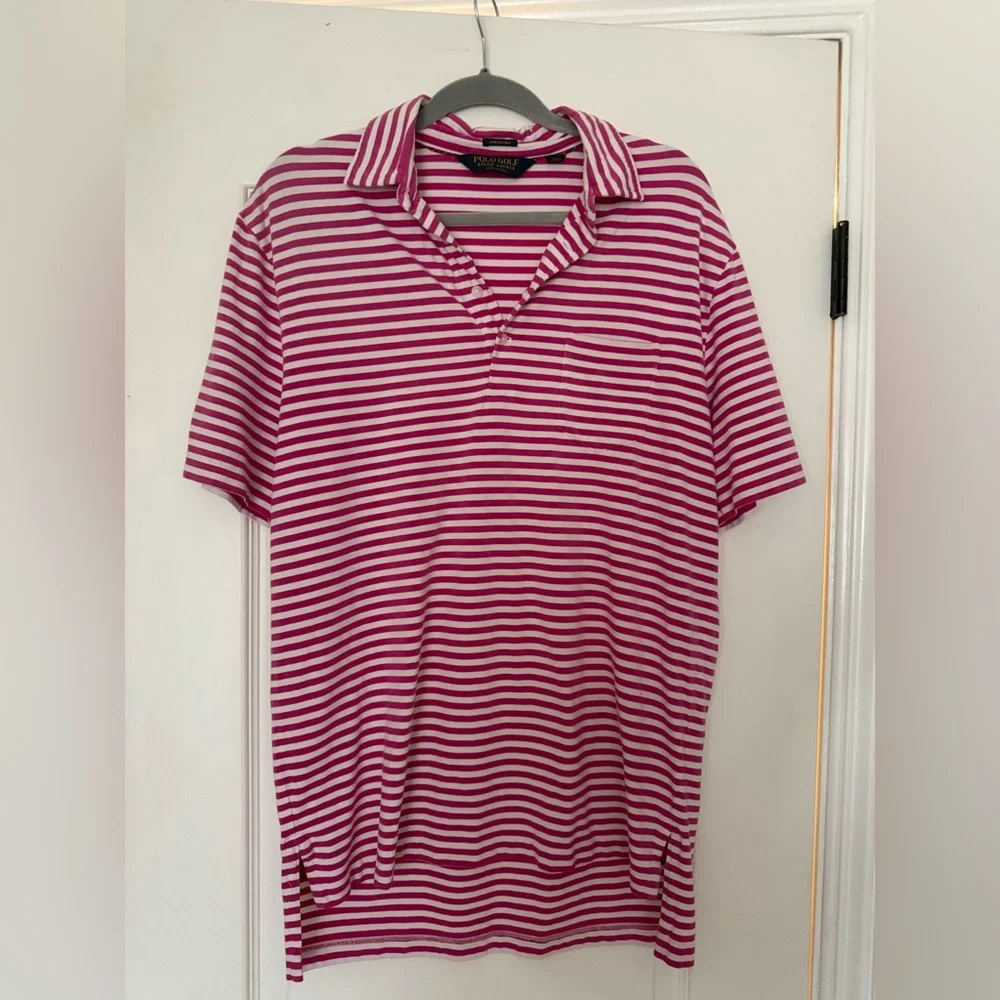 Ralph Lauren Polo Golf Stretch Lisle Men's Pink and White Striped Polo Shirt